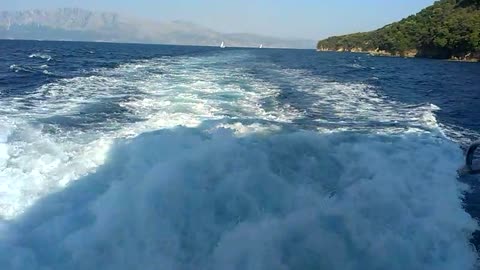Sea trail of cruising ship in Ionian Sea