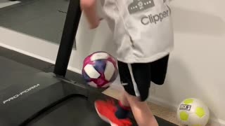 Kid Shows Off Excellent Soccer Skills On Treadmill