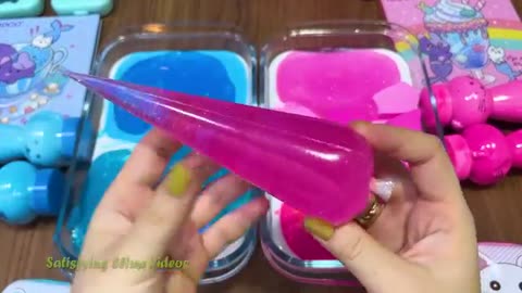 BLUE vs PINK ! Mixing random into GLOSSY SLIME ! Relaxing Slime Video
