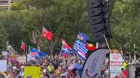 An Aboriginal elder speaks to the anti plandemic protesters in Sydney