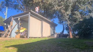 14 year old breaks arm jumping off roof