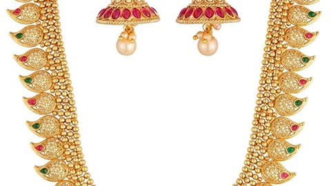 Traditional Indian Jewelry Necklace Set with Earrings & Tika for Women/Girls