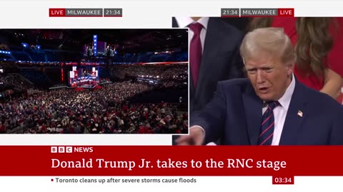 Donald Trump Jr and Kai Trump speak at Republican convention | BBC News