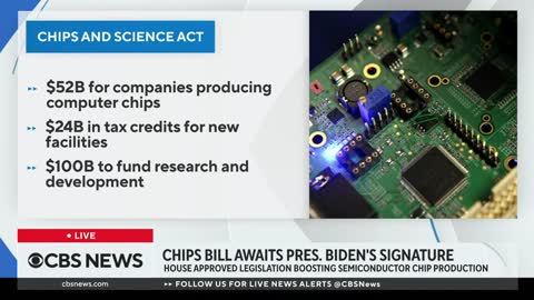 Bipartisan bill to boost semiconductor chip production awaits Biden's signature