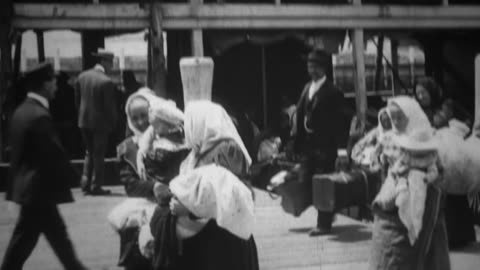 Immigrants Landing At Ellis Island (1903 Original Black & White Film)