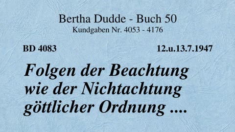 BD 4083 - FOLGEN DER BEACHTUNG WIE DER NICHTACHTUNG GÖTTLICHER ORDNUNG ....