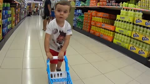 Baby Shopping at the Market with Toy Cart - Supermarket Shopping Cart Toys