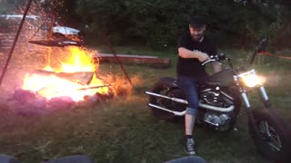 Using Harley Davidson Motorcycle Engine To Start A Campfire
