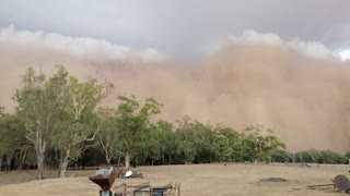 Menacing Dust Storm Sweeps over Town