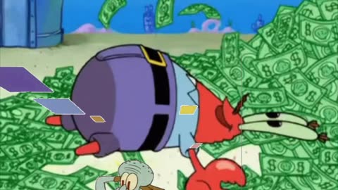 Squidward Is Playing With Tiles While Mr.Krabs Makes A Money Snow Angel 💵