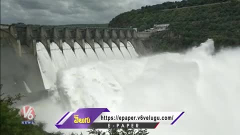 10 Gates of Srisailam Dam Lifted Due To Heavy Inflow - V6 News