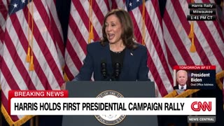 Harris slams Trump at her first presidential rally.