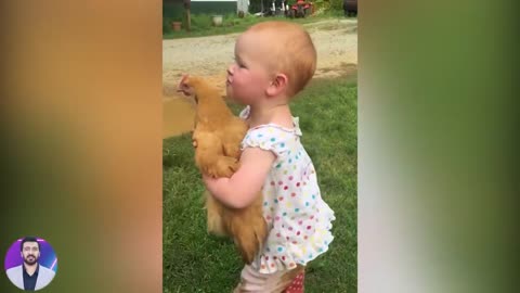Funny and Cute Baby Moments|Baby Reaction When Play With Chicken