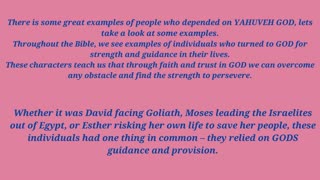 Part 2 Examples of those who depended on YAHUVEH GOD in the Bible