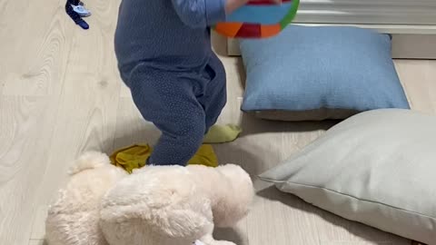 Cute Baby Toddler Playing With A Ball