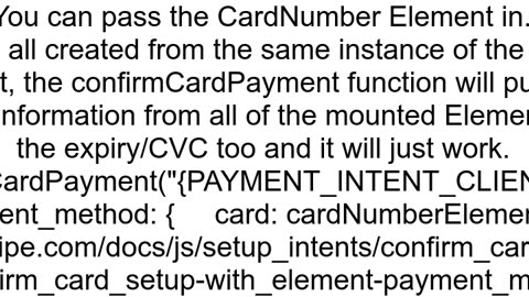 How should I pass cardNumberElement cardExpiryElement and cardCvcElement into stripeconfirmCardPaym