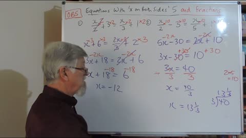 Math Equations Set B 05 With 'x' on Both Sides With Fractions Mostly for Years/Grade 9 and 10