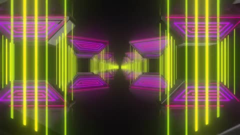 Parallel rows of tables with neon light lines