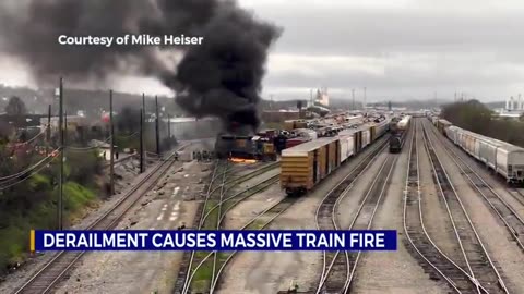 Derailment causes massive train fire in South Nashville, Tennessee.