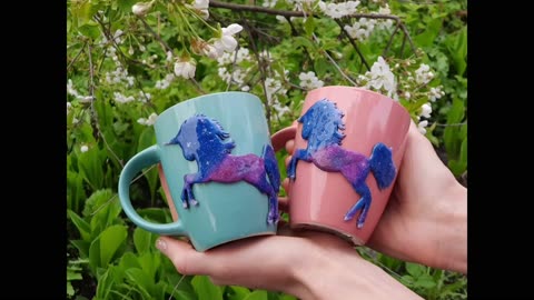 Magic mugs with UNICORN handmade. Gift cups decorated with polymer clay by AnneAlArt