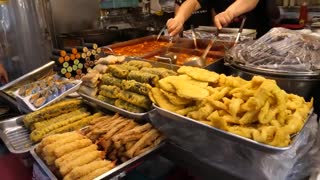Popular snacks in the korean market, street food Korean
