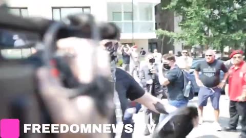 FREEDOMNEWS TV -MASSIVE BRAWL - ANTIFA FIGHTING NEW YORKERS PROTESTING MIGRANTS