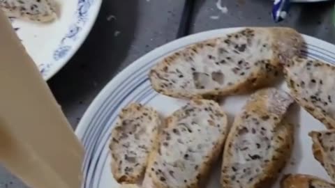 Cooking garlic bread and tomato soup