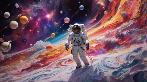 Awesome AI-generated Artwork with Astronauts and Paint Fluids in the Space