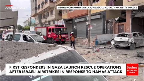 Israeli Air Force Strikes Gaza Strip In Response To Hamas Attack, Gaza First Responders Respond