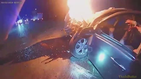 Dramatic rescue from burning car captured on Sedalia police body cam