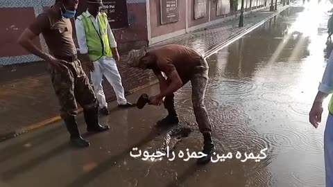 After torrential rains in Karachi, rain water collected in Karachi,