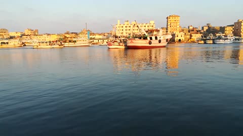 Boats Floating In Nile View Ras El Bar Egypt