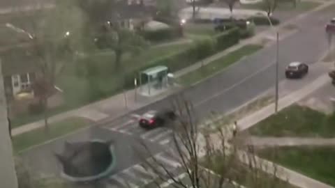 Trampoline on the loose during storm in Toronto