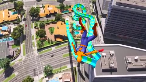 GTA 5 in spider man GTA 5 Rainbow Spiderman Trampoline Jumps_Fails