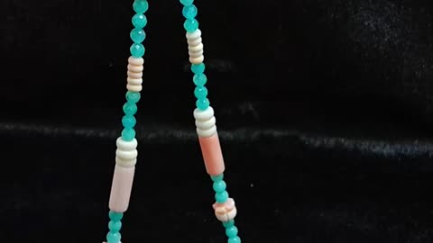 Princess spiny oyster and faceted Amazonite with amber Crystal pendant necklace 20240123-02-08