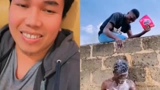 very funny two guys making fun while bathing