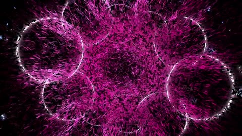 Intro video with pink shapes and rings of light