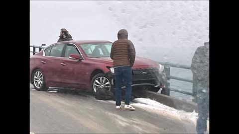 Mackinac Bridge Car Loses Control