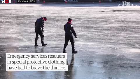 Ice skaters fall through broken ice and need rescuing across the Netherlands