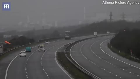 UK weather_ Storm Eunice causes LORRY to blow over on the M4 motorway in Wales- NEWS OF WORLD