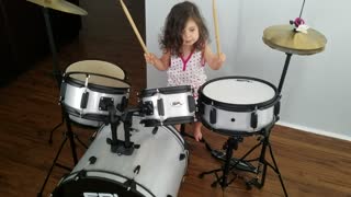 2-year-old plays drums for the first time - Is a natural!