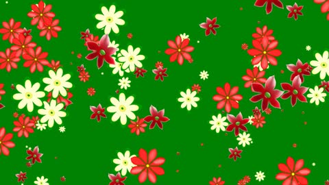 Animation of colorful flowers on green background.