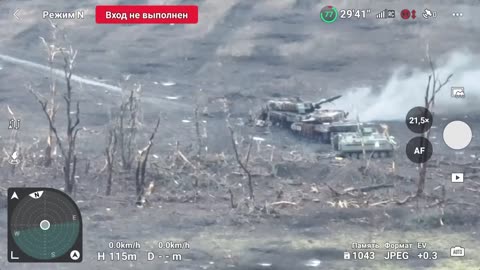 A jeweled shot by a Russian tank at Ukrainian infantry.