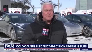 Chicago-area Tesla charging stations lined with "dead" electric cars in freezing cold.
