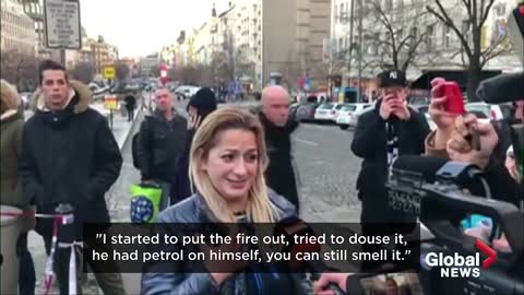 Eyewitnesses describe moment man set himself ablaze in Prague square