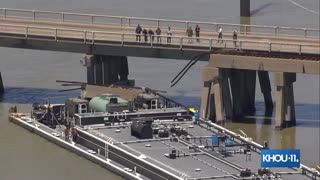 Galveston, Texas: A close up angle of the Barge that struck the bridge