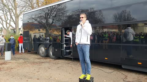 Rede Wolfgang Greulich, beim Halt der Info Tour in Bamberg