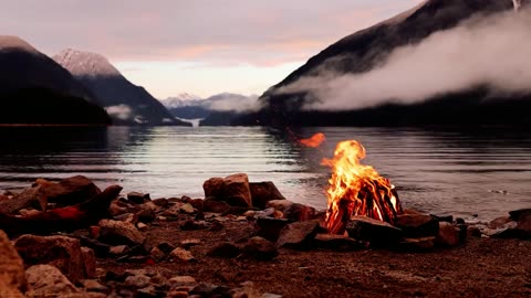 Calm fireplace at lakeshore