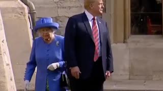 President Donald Trump Briefly Walks In Front Of Queen Elizabeth II