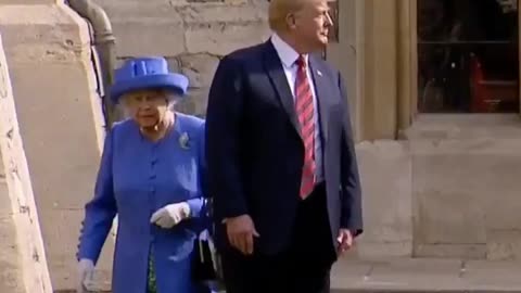 President Donald Trump Briefly Walks In Front Of Queen Elizabeth II